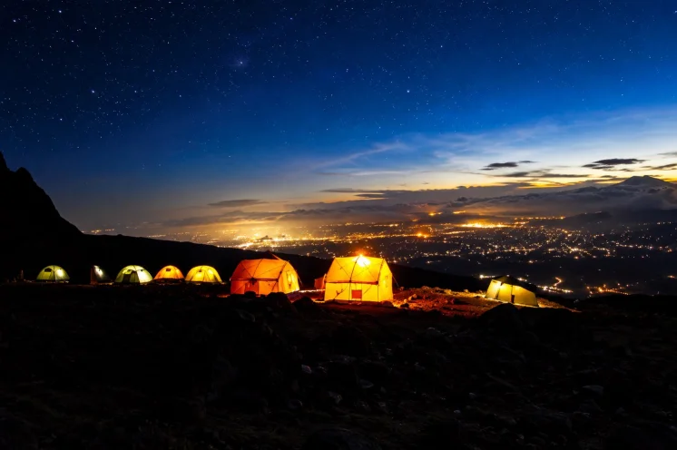 Abendstimmung im Karanga Camp (4.000m) - majestätischer Blick auf Moshi 