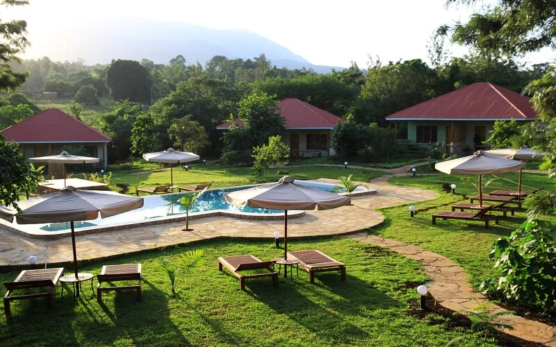 Zurück zur Anfangslodge mit Pool
