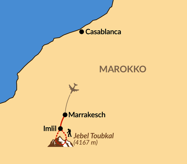 Karte: Reisebaustein: Besteigung des Jebel Toubkal (4.167 m)