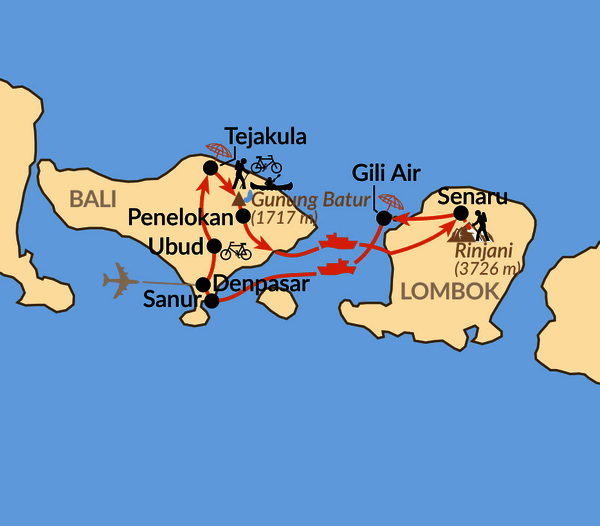 Karte: Bali und Lombok aktiv erleben