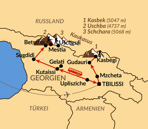 Karte: Wandern im Großen Kaukasus