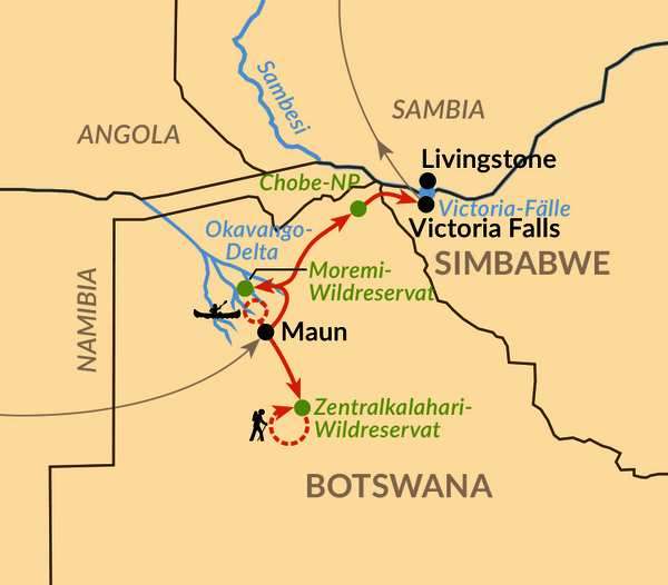 Karte: Botswana hautnah: Auf Spurensuche in der Wildnis