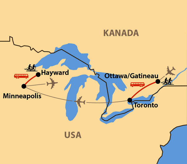 Karte: Gatineau Loppet und American Birkebeiner