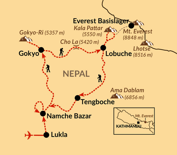 Karte: Durchs Gokyo-Tal zum Everest Base Camp