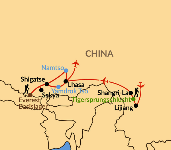Karte: Auf heiligen Pfaden von Shangri-La zum Everest