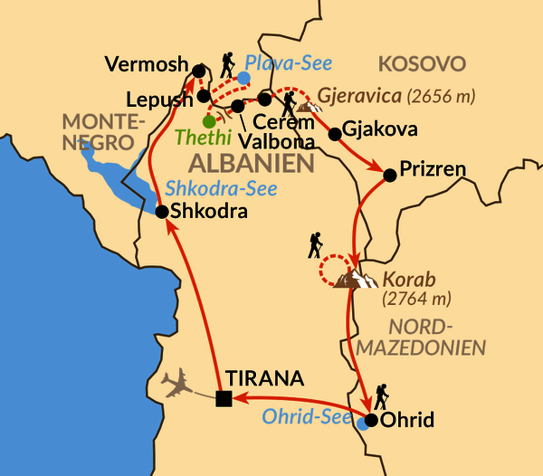 Karte: Die Gipfel des Balkan – auf Traumpfaden der südlichen Via Dinarica