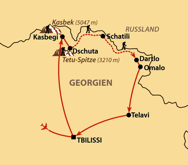Karte: Trekking durch den Kaukasus in Tuschetien und Chewsuretien