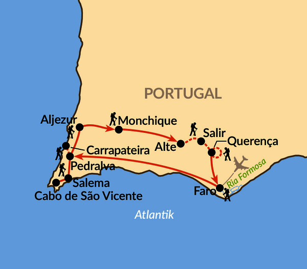 Karte: Wandern und Genießen in der Algarve