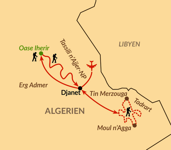Karte: Zwischen spektakulären Felsen, Oasen und farbenreichen Dünen