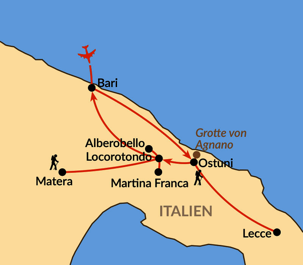 Karte: Genussvoll wandern in Apulien