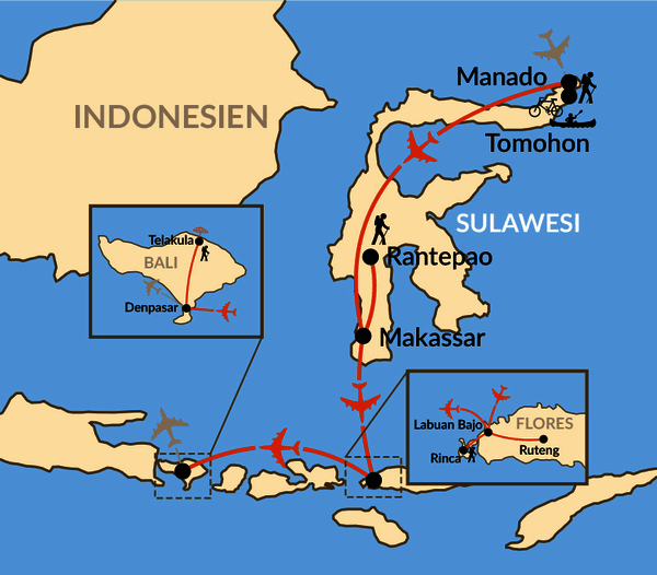 Karte: Sulawesi und Flores – zwischen Vulkanen und Komodowaranen