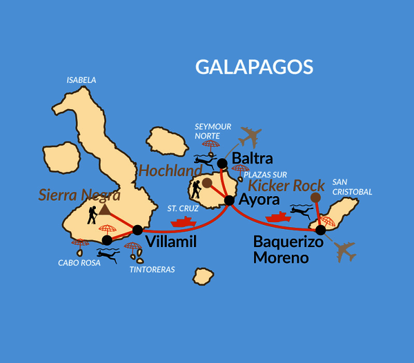 Karte: Reisebaustein: Höhepunkte von Galapagos