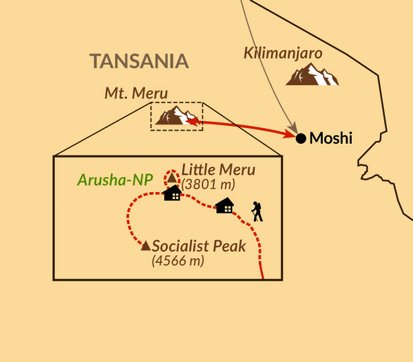 Karte: Mount Meru-Besteigung mit Safari im Arusha-Nationalpark