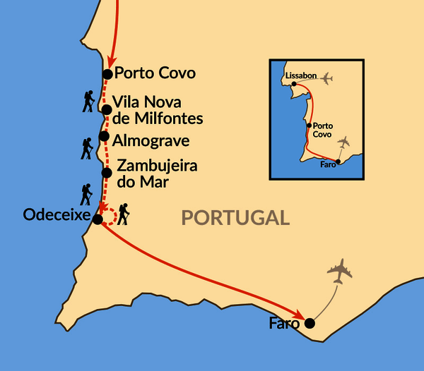 Karte: Zu Fuß auf dem Fischerpfad – Wandern bis zur Algarve
