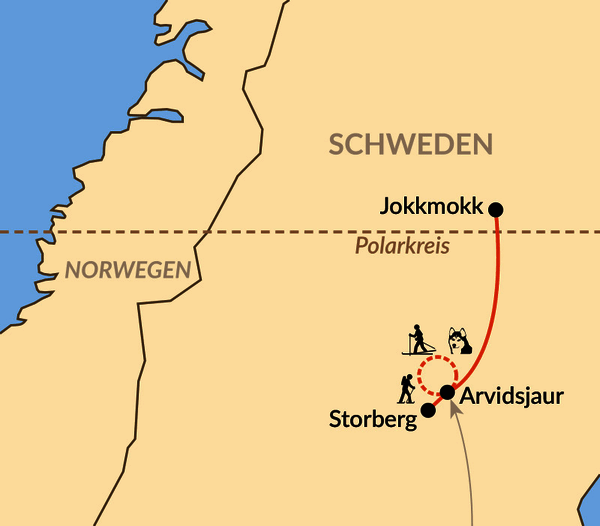 Karte: Aktive Winterwoche in Schwedisch Lappland