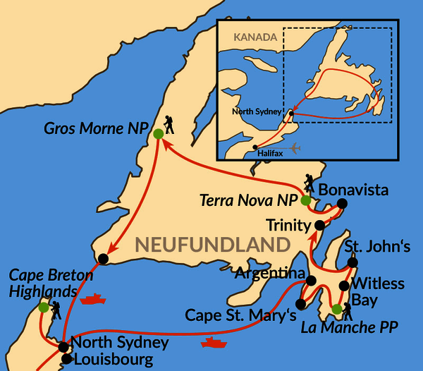Karte: Kanadas wilde Ostküste: Neufundland und Nova Scotia