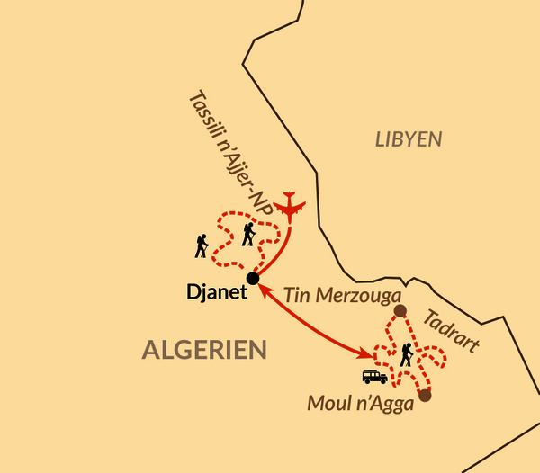 Karte: Trekking auf dem Hochplateau des Tassili N’Ajjer & Tadrart