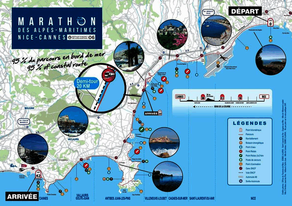 Karte: Nizza-Cannes – Marathon des Alpes-Maritimes