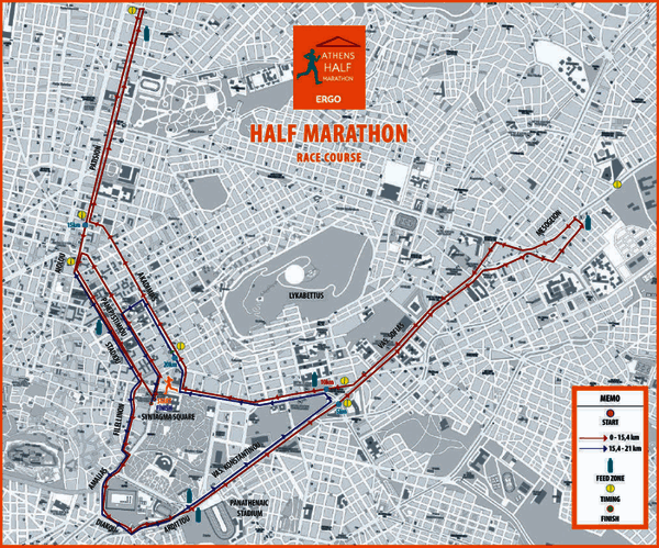 Karte: Athen-Halbmarathon