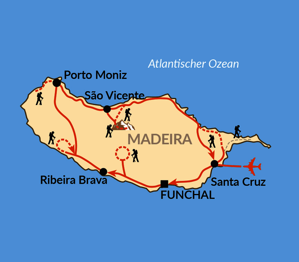 Karte: Madeira pur – Wanderreise über Bergpfade und Atlantikwege